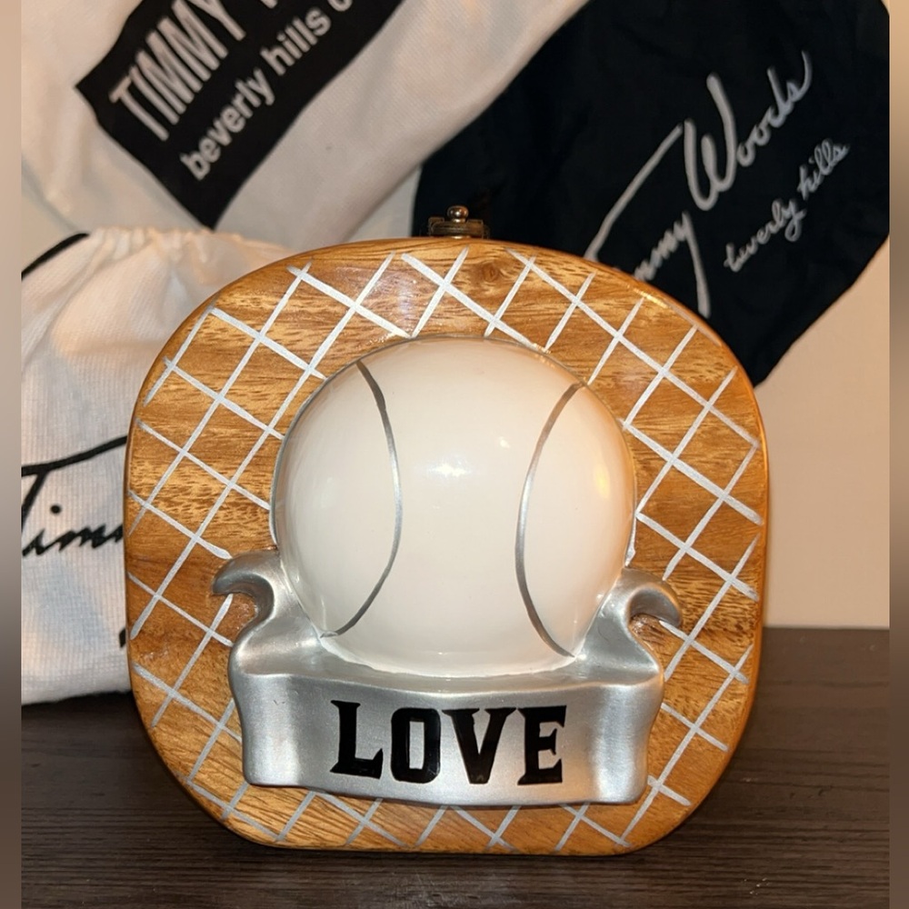 Rare Timmy Woods Beverly Hills
Collection Unique LOVE Tennis
Wooden Purse